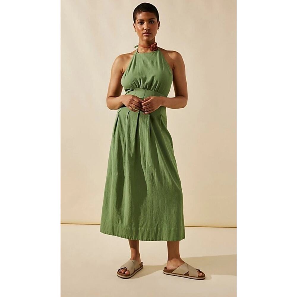 Free People Made For Me Midi Dress L Green Boho Chic Coachella Festival Preppy